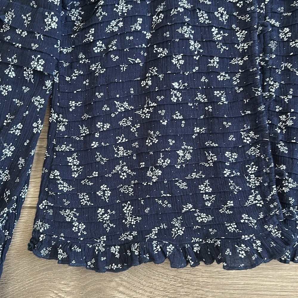 Maeve Anthropologie Floral Navy Blue Women's Long Sleeved Top Size Large P - Picture 3 of 11